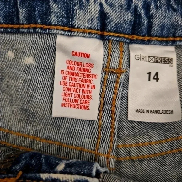 Womens Acid Wash Upcycled Jean Shorts Patch Girl X Press Sz 14 - Picture 6 of 7